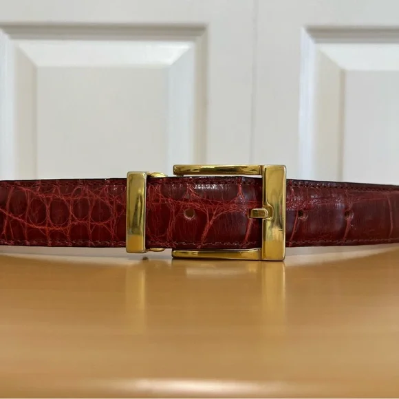 Mauri Men’s Red Genuine Alligator Belt Italy Size 36 - Picture 2 of 11